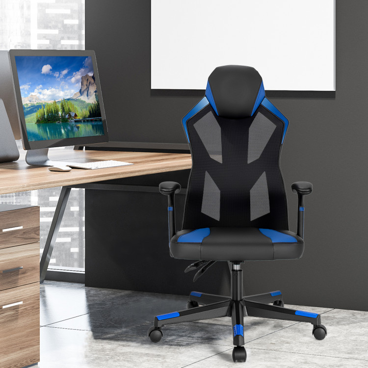 Gaming Chair with Adjustable Mesh Back-BlueCostway Gallery View 2 of 9